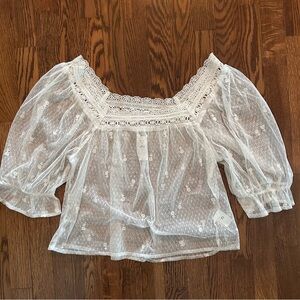 NWT GAP White Sheer Tulle Embroidered Lace Blouse Medium Current Season